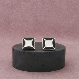 sterling silver onyx & mother of pearl inlay square stud earrings